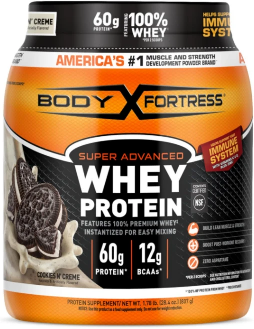 바디 포트레스 쿠키 앤 크림 웨이 프로틴 파우더 Body Fortress Super Advanced Whey Protein Powder, 1개, 807g - 쿠팡