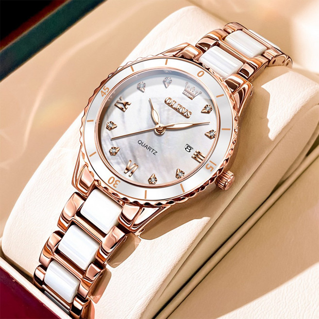 OLEVS 여성손목시계 정품쿼츠 럭셔리 명품 워터프루프 야광 세라믹시계