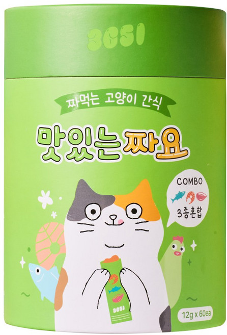 3651 맛있는 짜요 짜먹는 고양이 간식, 혼합맛(닭가슴살/연어/참치), 12g, 60개