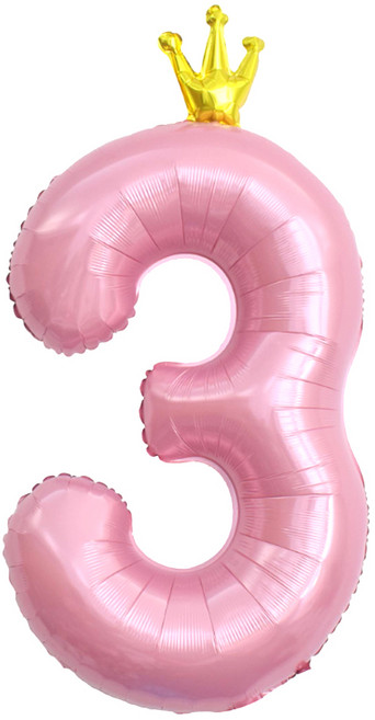 해피제이니 왕관 초대형 숫자 은박 풍선 대형(공기주입 스트로우 동봉), 1개, 핑크왕관3