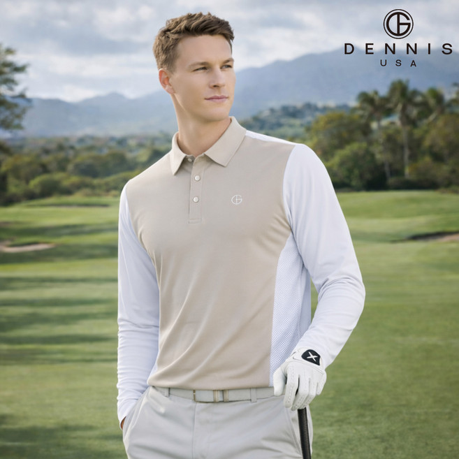 데니스골프 DENNIS 26SS 남성 라인배색 냉감소매 긴팔 카라티_NARMMTS022