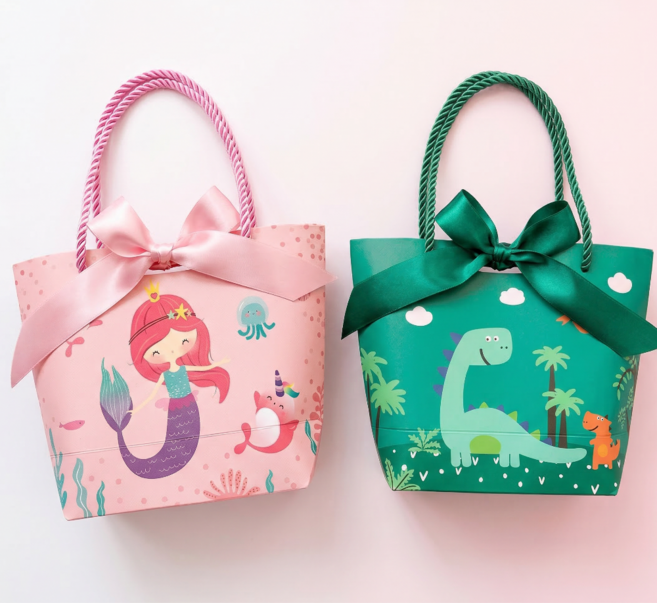 구디담 캐릭터 리본 선물 쇼핑백 10매세트 구디백 어린이집 생일 답례품 인어공주 공룡, 10개, 그린 공룡낙원