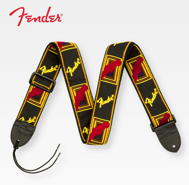 펜더 모노그램 기타 스트랩 어쿠스틱 통 베이스 일렉기타 코튼 멜빵 Fender MonoGrammed Guitar Strap, 블랙 레드 옐로우, 1개