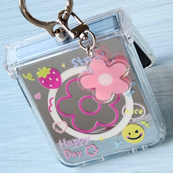 갤럭시Z플립 스마일가든 플라워키링 맥세이프 미러 힌지보호 핑거링 케이스