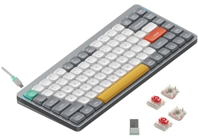 [2] Nuphy Air75 V2 휴대용 75% 기계식 키보드 무선 키보드 블루투스/2.4G/USB-C RGB 게이밍 키보드 지원 윈도우/맥 OS/리눅스 시스템과 호환 화, Gateron Brown Switch, 회색