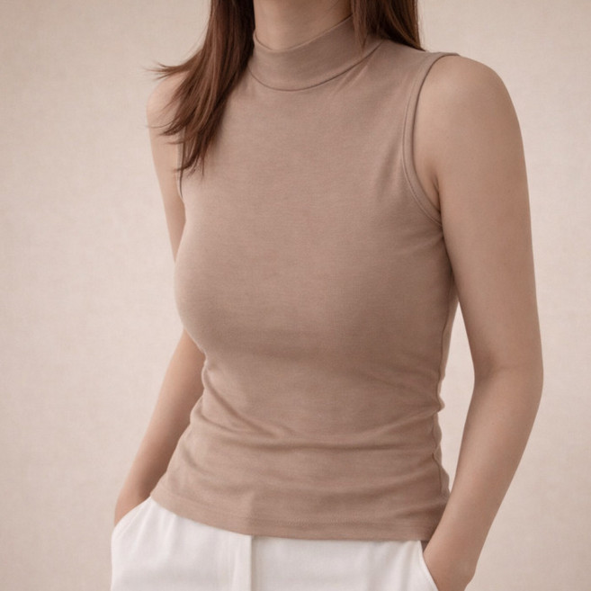 다미타니 국내제작 반폴라 나시 민소매 티셔츠 스판 이너 OCZ0981