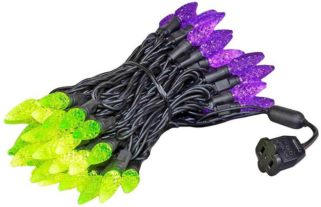 Novelty Lights 7.1m(24피트) 70 LED 트루 트윙클 그린/화이트/오렌지 야외 성 패트릭의 날 스트링 100% C6 스트로베리 조명 그린 와이어 상업용, Black Wire, 퍼플/라임 그린