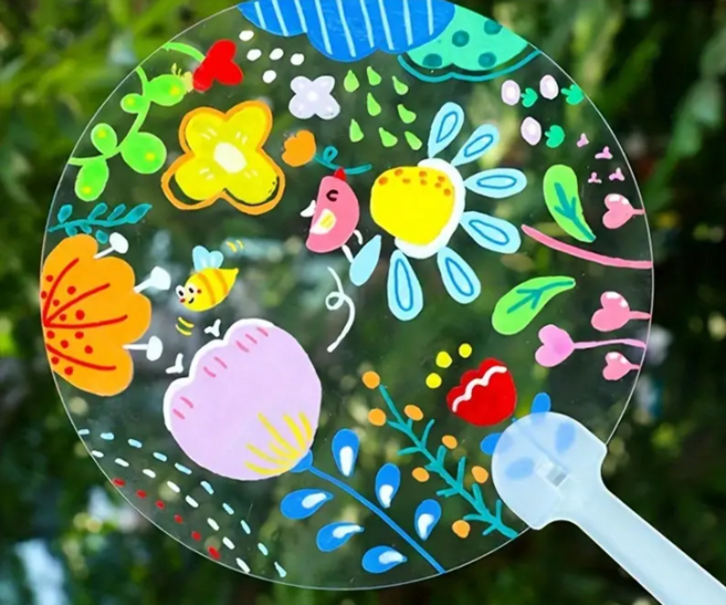 코모 PVC 투명 원형 부채 낱개, 1개