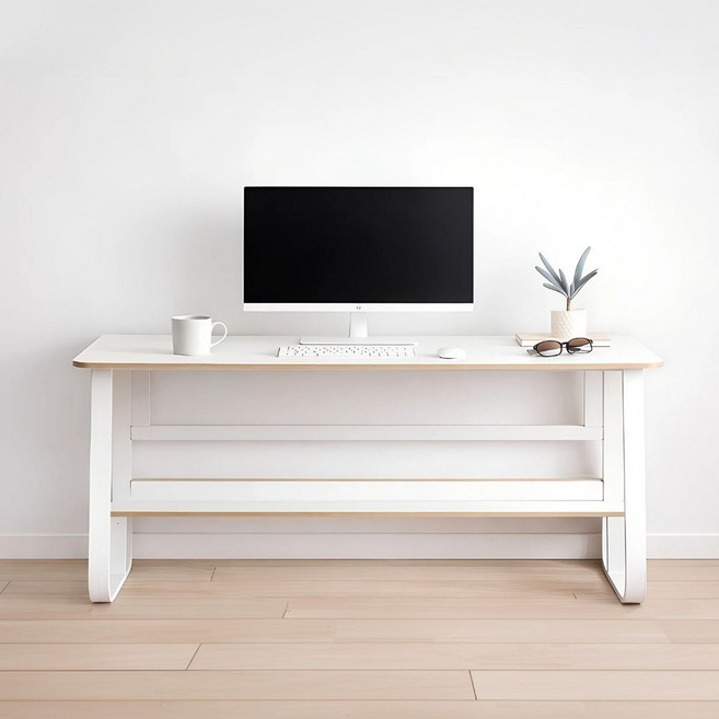 라온프리 하단선반 게이밍 컴퓨터책상, 화이트