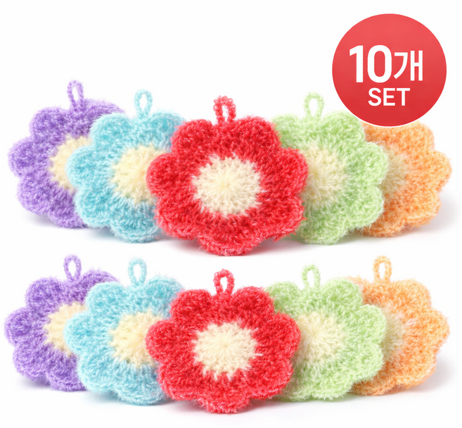 반짝이 아크릴 수세미 플라워 데이지 10장, 1개, 10개