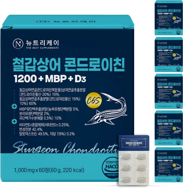 뉴트리케이 C6S 6형 뮤코다당단백 철갑상어 연골 콘드로이친 1200 MBP 식약청인증 HACCP, 6개, 60정 - 쿠팡