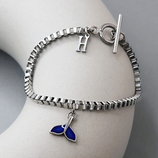 [선물포장] 써지컬 온도변화 고래꼬리 이니셜 박스체인팔찌