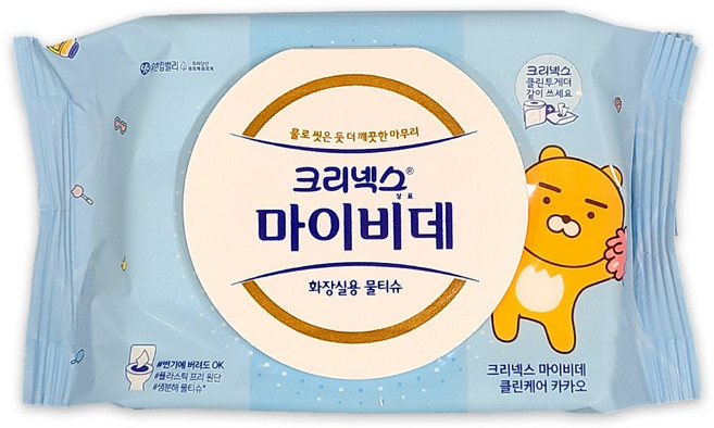 크리넥스 마이비데 카카오 화장실용 물티슈 캡형, 95g, 40매, 1개