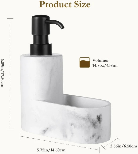 스펀지 홀더가 있는 주방 세제 디스펜서 2-in-1 싱크대 욕실용 리필, 02 Gravel White