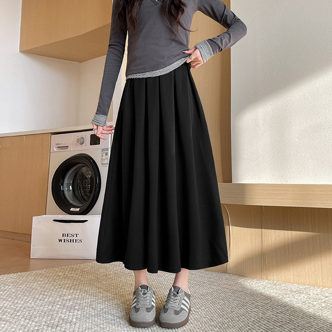 【高腰顯瘦A字】百褶裙 毛呢半身裙 秋冬裙子 韓版復古裙 中長款百褶裙 加厚毛呢面料 大碼女裝 秋冬復古穿搭