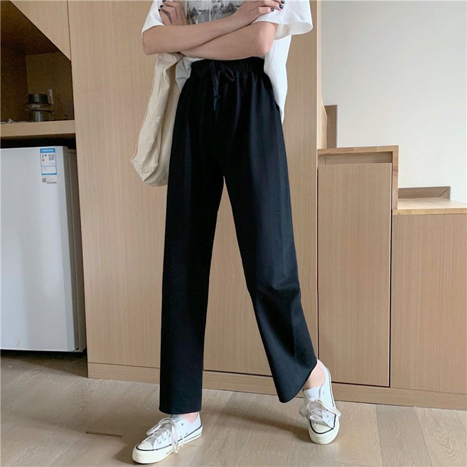 休閒闊腿褲女韓版寬鬆顯瘦拖地長褲
