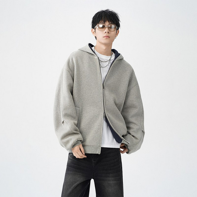 남녀공용 오버핏 후드티 데일리 무지 베이직 투웨이 후드집업 가을 아우터 995