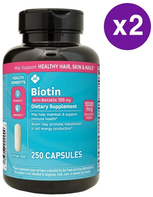 멤버스마크 비오틴 10000mcg 케라틴 100mg Member's Mark Biotin with Keratin, 2개, 120정 - 쿠팡