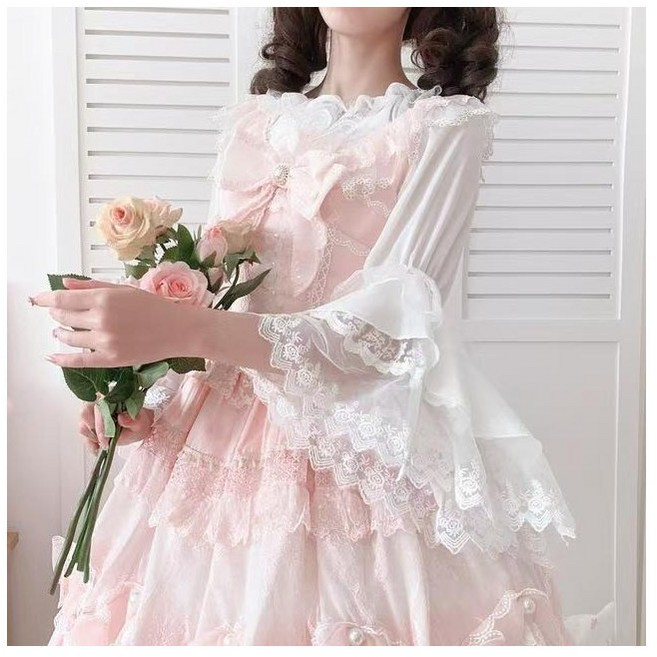 ZCBV원피스 이너 화이트 셔츠 여자 데일리 일본 옷 귀여운 코스프레 레이스 학생 공주풍 드레스 코스튬 lolita 롤리타