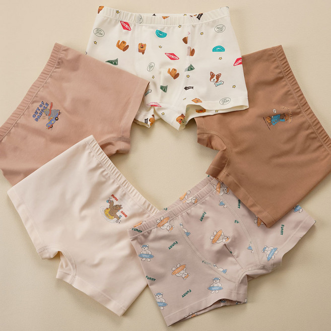 [빌도르] 브라우니 5매 남아 드로즈 사각 아동 키즈 어린이 팬티 세트