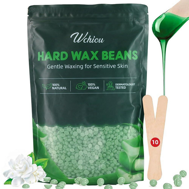 Wchiou 제모 왁스 민감한 피부용 0.9kg(2파운드) 왁스 비즈 순수 알로에 베라 함유 얼굴 눈썹 다리 비키니 브라질 왁싱 거친 바디 헤어 . 362452, Green-1.2lb