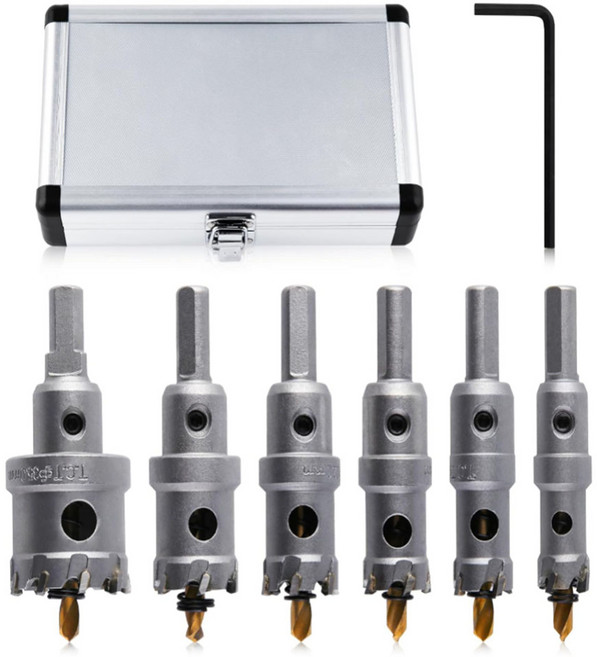 초경 홀쏘 6종 세트 16mm-35mm 타공 티타늄 홀컷터 철판 스텐, 1세트