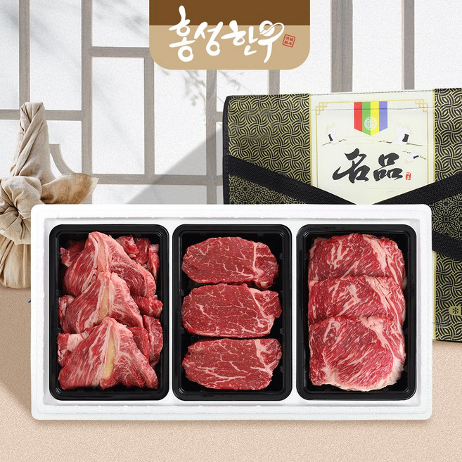 [홍성한우] 1등급 암소 다온 구이용 선물세트 5호 1.2kg(등심400 채끝400 특수400), 1세트