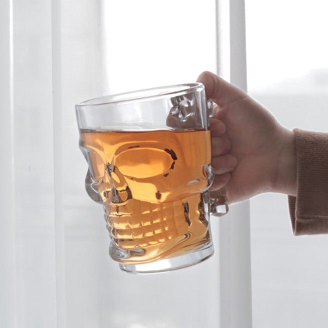 특이한 해골 맥주 전용 잔 컵 손잡이 생맥주잔 500잔, BIG해골 유리 머그 (1P), 1개