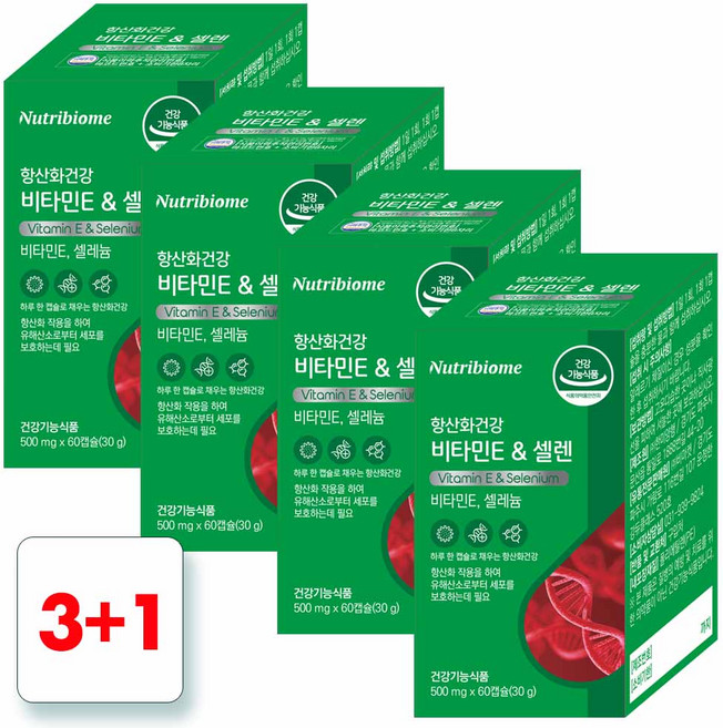 뉴트리바이옴 항산화건강 비타민E & 셀렌 셀레늄, 60정, 4개
