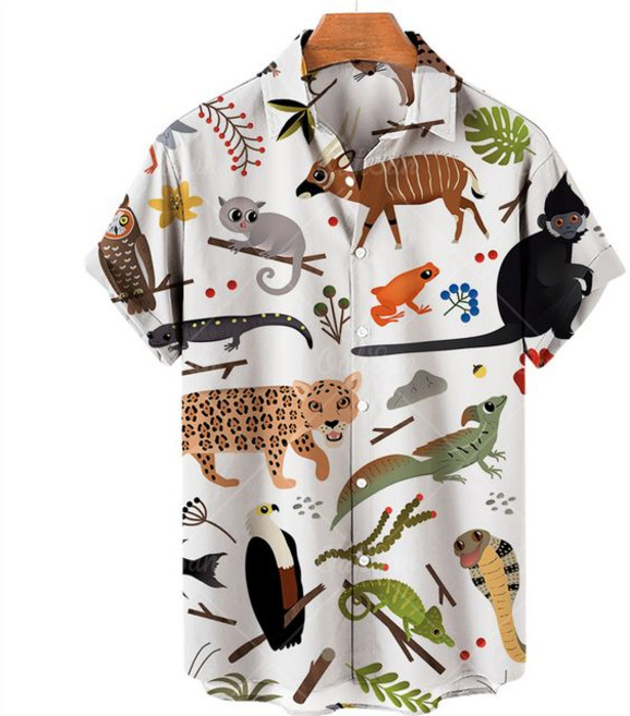 건달셔츠 조폭셔츠 타이거 프린트 반팔 남성용