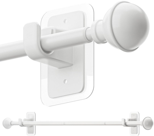 ENJOYBASICS 강력 압축식 커튼봉 못 없이 설치하는 안뚫어 고리 무타공 커튼봉 1세트 길이 68-132cm 창문 너비, 하얀색