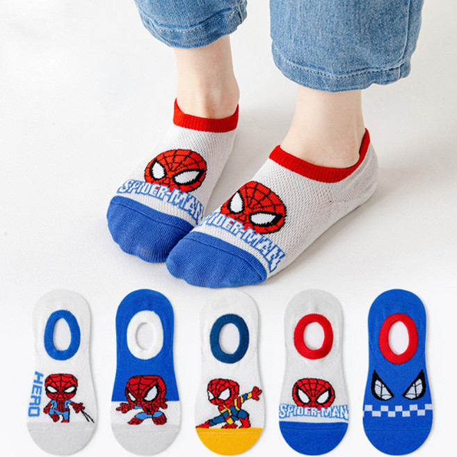 쫑여시 키즈 거미 어벤져스 매쉬 페이크삭스 통풍 덧신 5종 세트