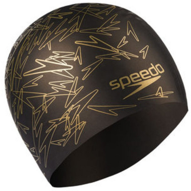 수영모 speedo 고탄력 귀보호 두발보호 빅사이즈 실리콘, 블랙골드, 1개