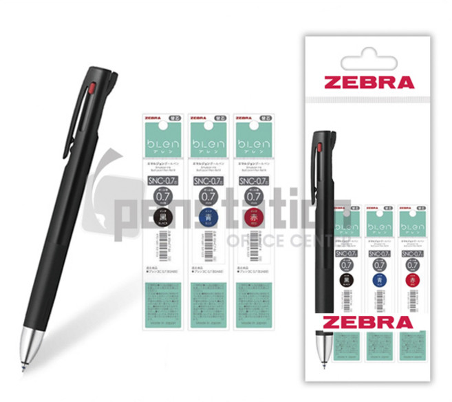 제브라 블렌 3C 3색 0.7mm 볼펜/리필심 세트, 0.7mm 블랙1+리필심 흑1+청1+적1 세트, 1개