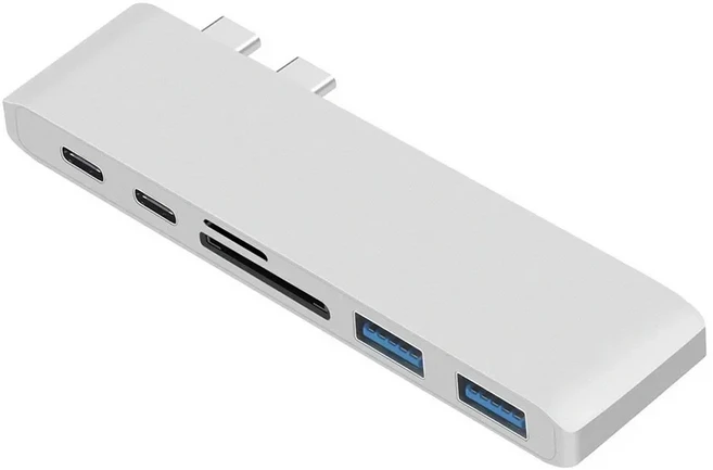 USB C 허브 6 in 1 도킹 스테이션 어댑터 (맥북 프로 에어 2016 2020 13인치 호환), 1개, 02 실버