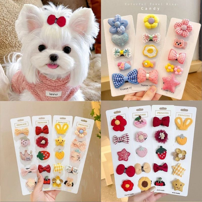 Hqzoomee 반려동물 고양이 강아지머리핀 잔머리 털 집게 액세서리 HJCWFJ201, 5개, 레드4#