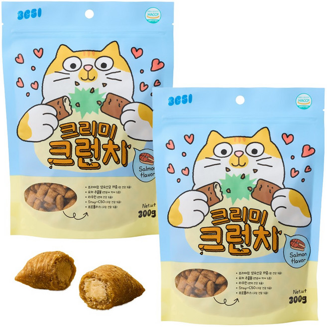 3651 크리미크런치 이빨과자 고양이 간식 겉바속촉, 2개, 300g, 연어