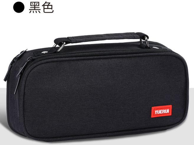 YUERUI 大容量帆布多層筆袋，適用於初高中及小學生，多功能手提鉛筆盒, 黑色（五層大容量）, 雙拉鍊多層大容量