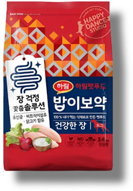 하림펫푸드밥이보약 강아지 기능성 사료, 장건강/유산균, 3.4kg, 1개