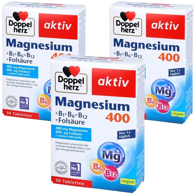 도펠헤르츠 액티브 마그네슘 400mg + B1 B6 B12 엽산 600mcg 타블렛, 3개, 30정 - 쿠팡