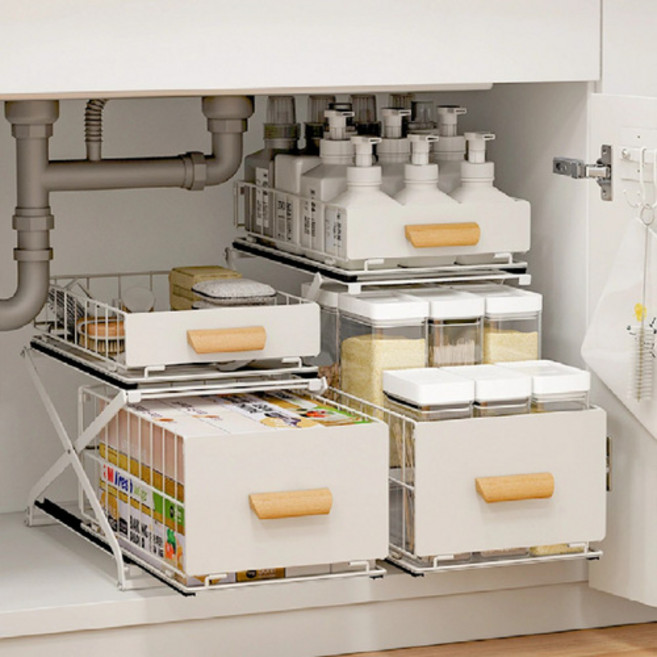 홈비 높이조절형 슬라이딩 주방 하부장 선반, 화이트