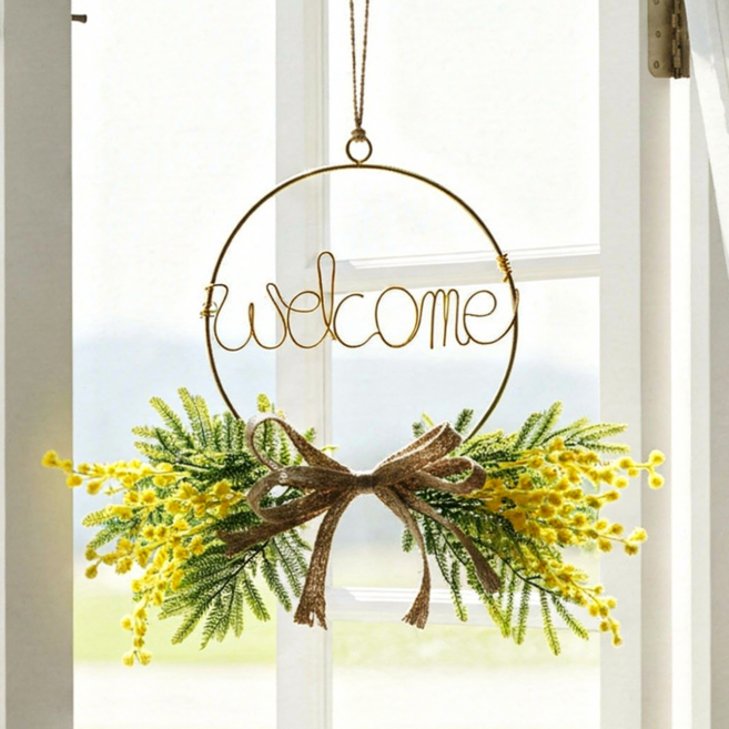 꼬시나살롱 미모사 골드링 로즈골드링 레터링 리스, 골드, welcome