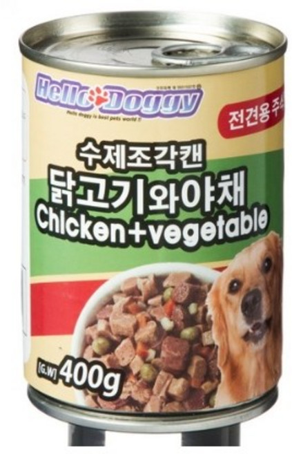 헬로도기 수제조각 애견 간식캔 400g, 닭, 4개