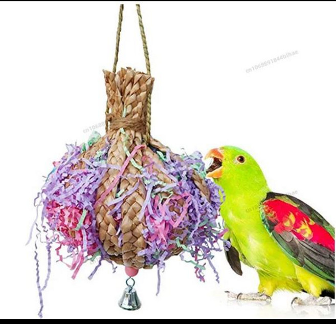 앵무새용 나무 블록 다채로운 앵무새 씹기 사냥용 걸이식 장난감 새 조각 장난감, 라이트 그린, 1개