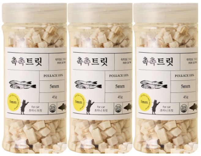 촉촉트릿 열빙어 강아지 동결건조 간식, 북어맛, 45g, 3개