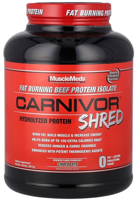MuscleMeds Carnivor Shred™ Hydrolyzed Protein Chocolate 4.35 lbs 1 977 g, 1973 g, 1개 - 쿠팡