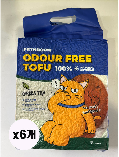 페스룸 오도어 프리 고양이 두부 모래 녹차, 6개, 7L, 녹차향
