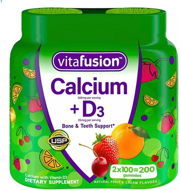 Vitafusion Calcium 500 mg with Vitamin D 100 구미 2병, 2개, 100정