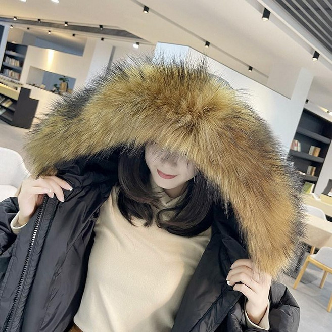 럭셔리 라쿤털 여우털 모자털 스카프 교체용 베이지 블랙 포인티드