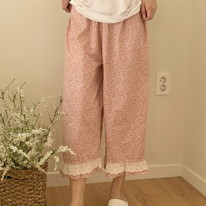 마리끄 여성 플라워 레이스 순면 파자마 잠옷바지 5컬러